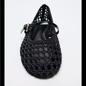Zara, Black, Woven strap ballet flat, size 9